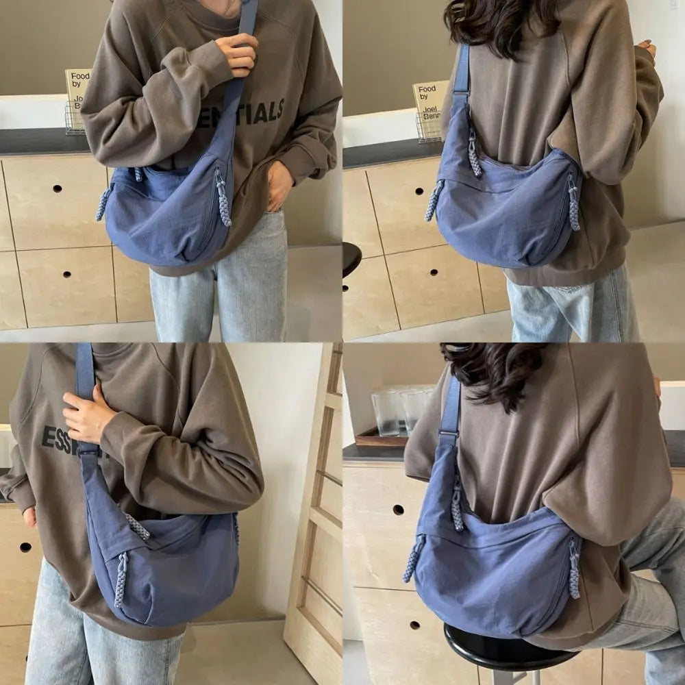 New Canvas Crossbody Bags Korean Simplified Lightweight Shoulder Bag Solid Color Large Capacity Dumpling Bag Women Quake