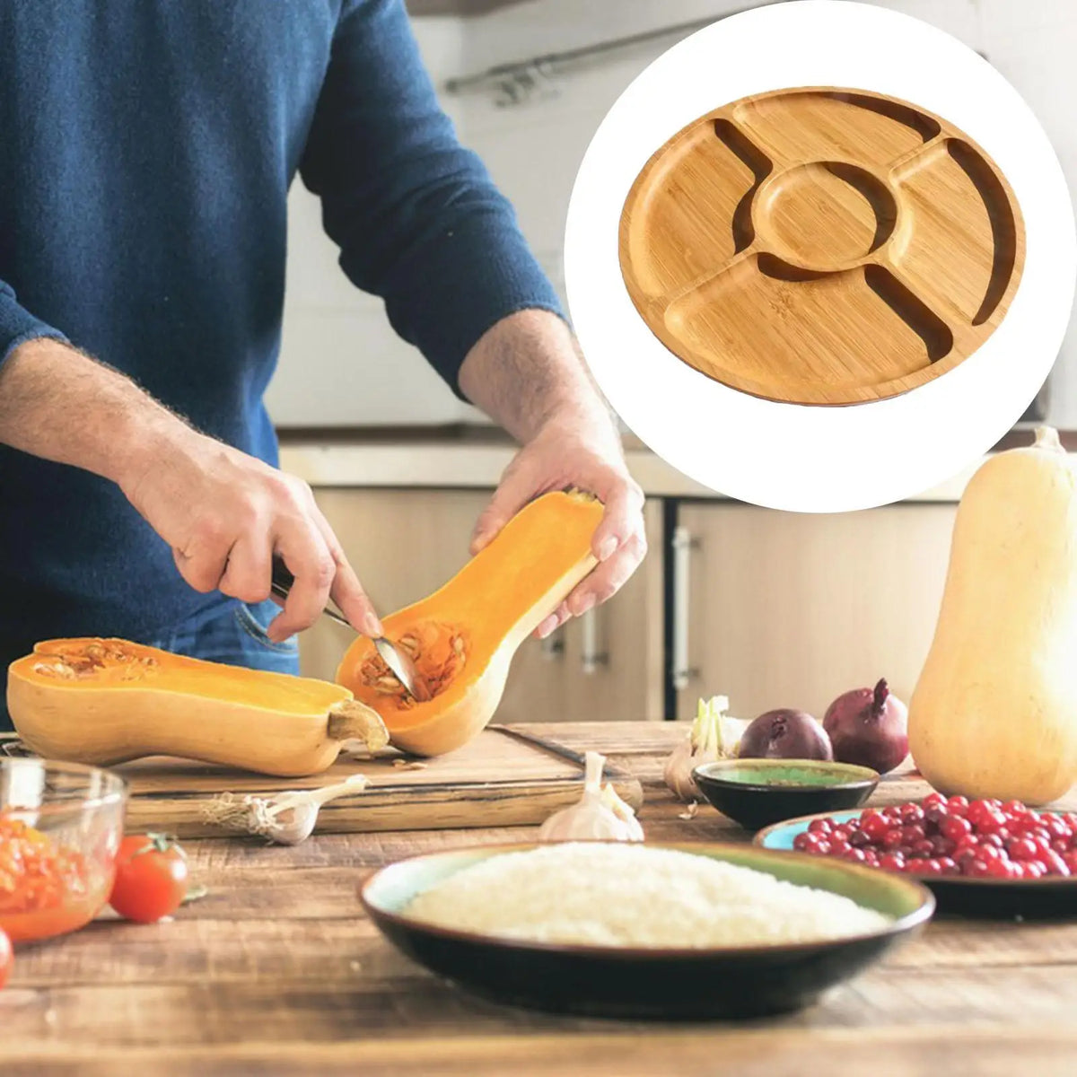 Wood Serving Tray Portion Control Plate 9.45inch Rustic Round Sandwich Appetizer Quake Default Title
