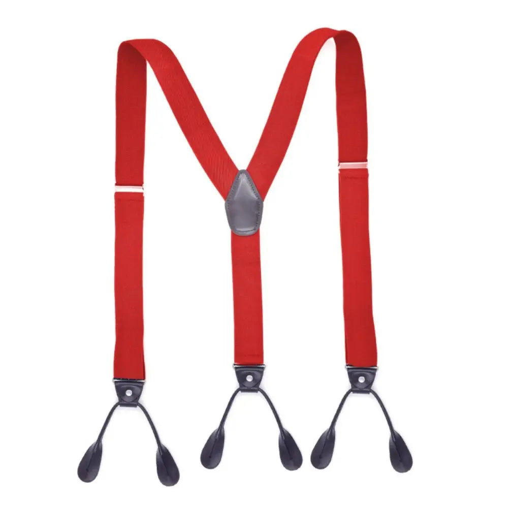 Adult Trimmed Button End Leather Y Shape Adjustable Strap Clip Elastic Braces Braces Suspenders Trouser Straps Belt Quake Red