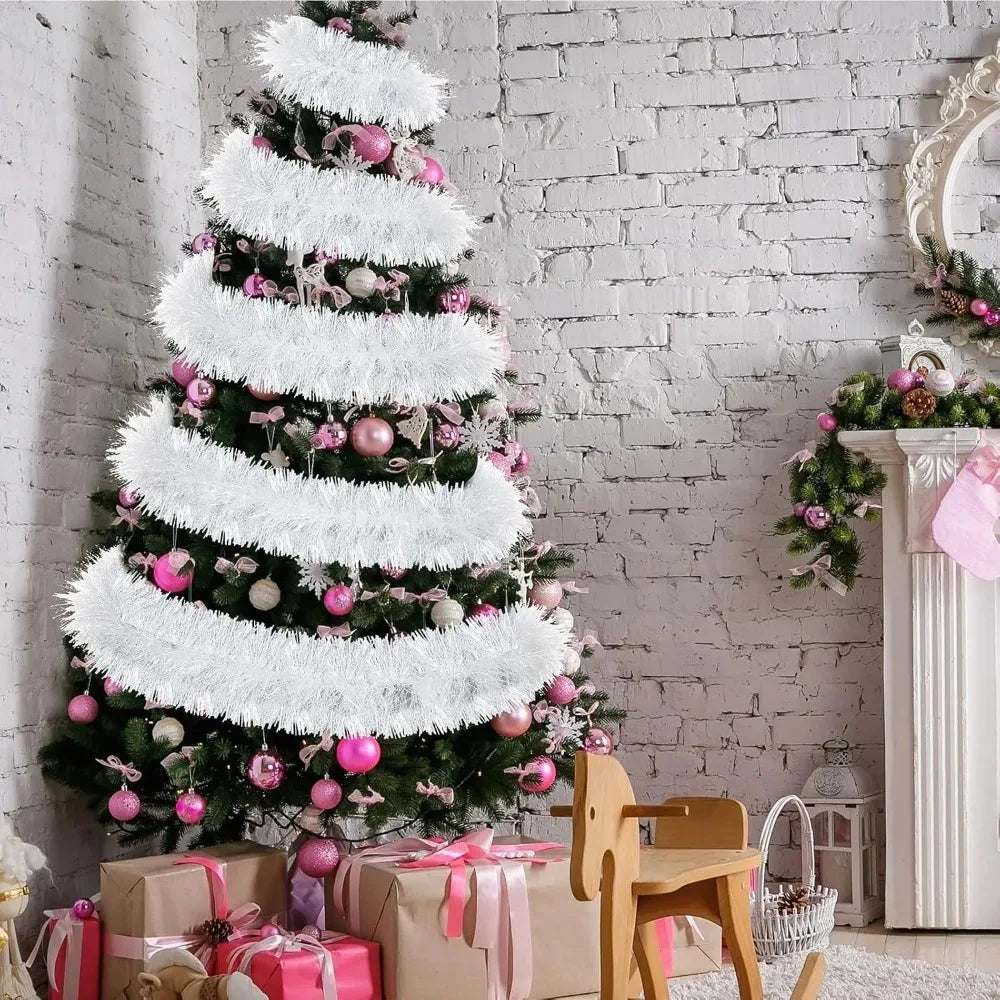 White Christmas Tinsel Ribbons DIY Garland Xmas Tree Hanging Ornament Halloween Wedding Birthday Party Home Decoration Supply Quake