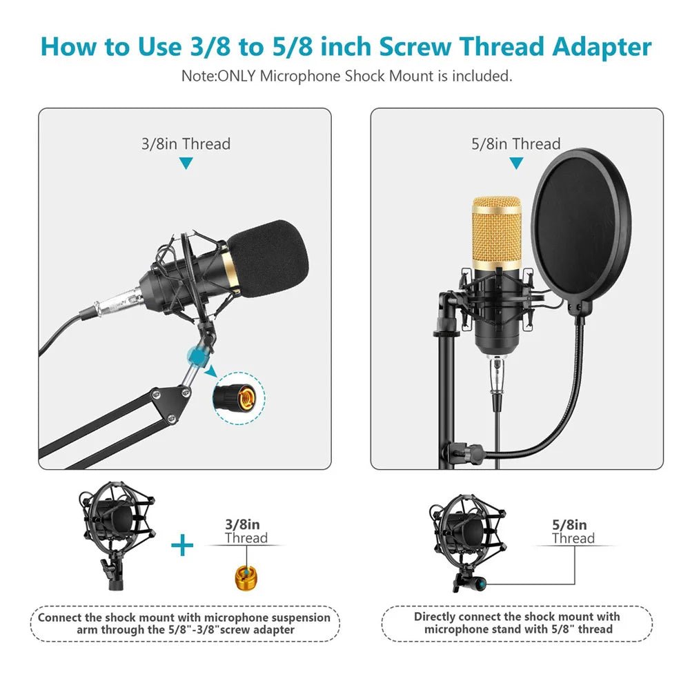 Universal Microphone Shock Mount Anti Vibration Isolation Clip Holder for 42.4mm Condenser Mic Quake