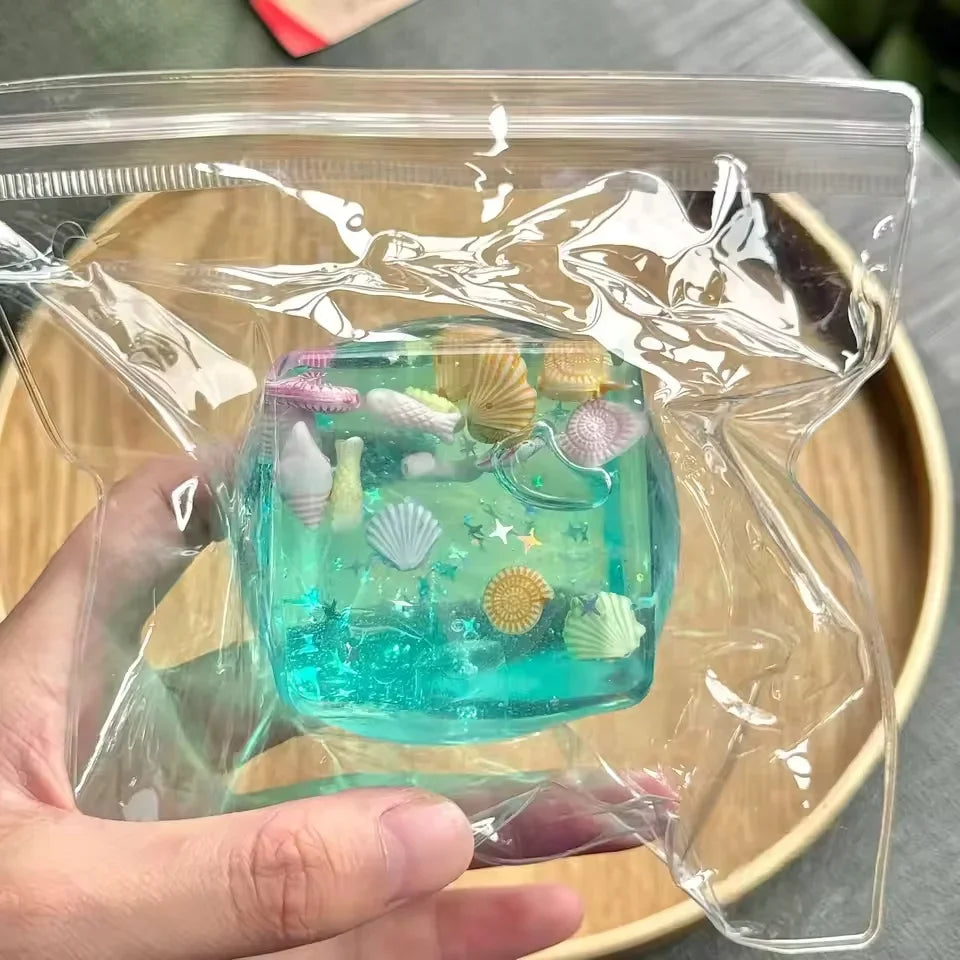 Squishy Maltose Cubes Fidget Toy Super Soft Transparent Star Squeeze Toy Ocean Sensory Anti-stress Toy for Friend Christmas Gift Quake