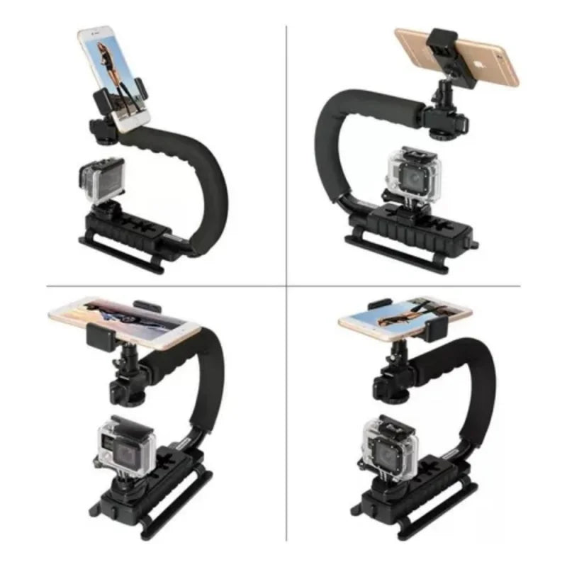 U C Shaped Holder Grip Video Handheld Stabilizer with Fill light,Phone Holder,Mic,Remote Control for SLR Cameras Home DV Came Quake