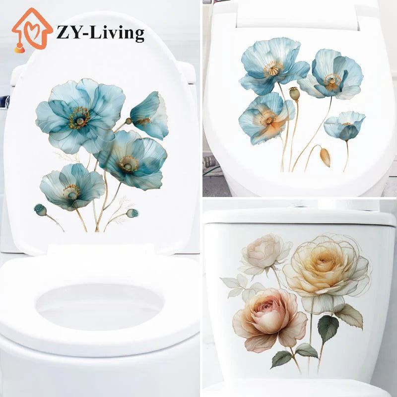 1Sheet PVC Watercolor Flower Stickers Toilet Sticker Bright Wall For Home Vinyl Car Decal Toilet Decoration Quake