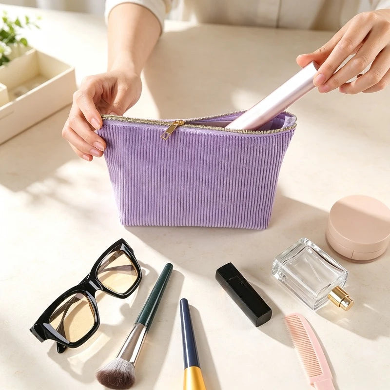 Multi-color Corduroy Simple Zipper Cosmetic Bag Portable Travel Wash Pouch Student Makeup Brush Skincare Hand Organizer Quake
