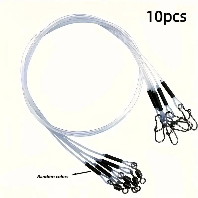 10pcs Heavy-Duty Fluorocarbon Fishing Leader Line with Swivel Clips - Low-Vis Anti-Bite Wire Leaders for Saltwater & Freshwater, Quake