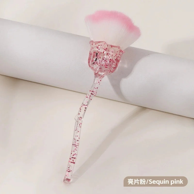 Rose Flower Shape Makeup Brush Round Makeup Loose Powder Brushes Manicure Nail Polishing Dust Removal Brush Beauty Make Up Tools Quake Crystal Pink
