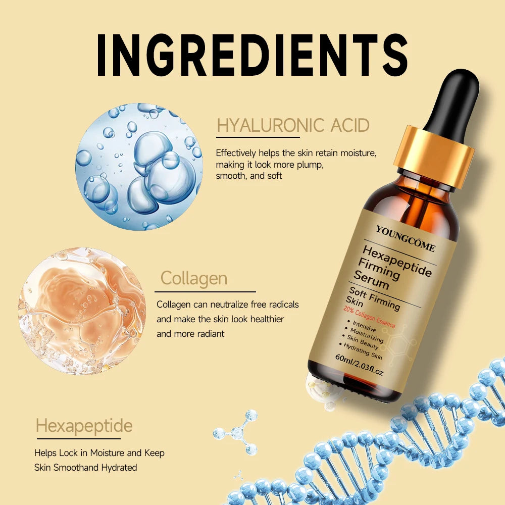 Facial Hexapeptide Anti-Wrinkle Liquid Moisturizing Firming Essence Bright Skin Dark Spot Corrector Face Whitening Serum 2025 Quake