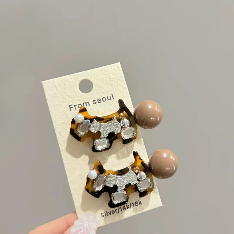 Korean Cute Leopard Pattern Duckbill Clip Water Diamond Puppy Full Diamond Side Clip Exquisite Fashion Bangs Hairpin for Girls Quake