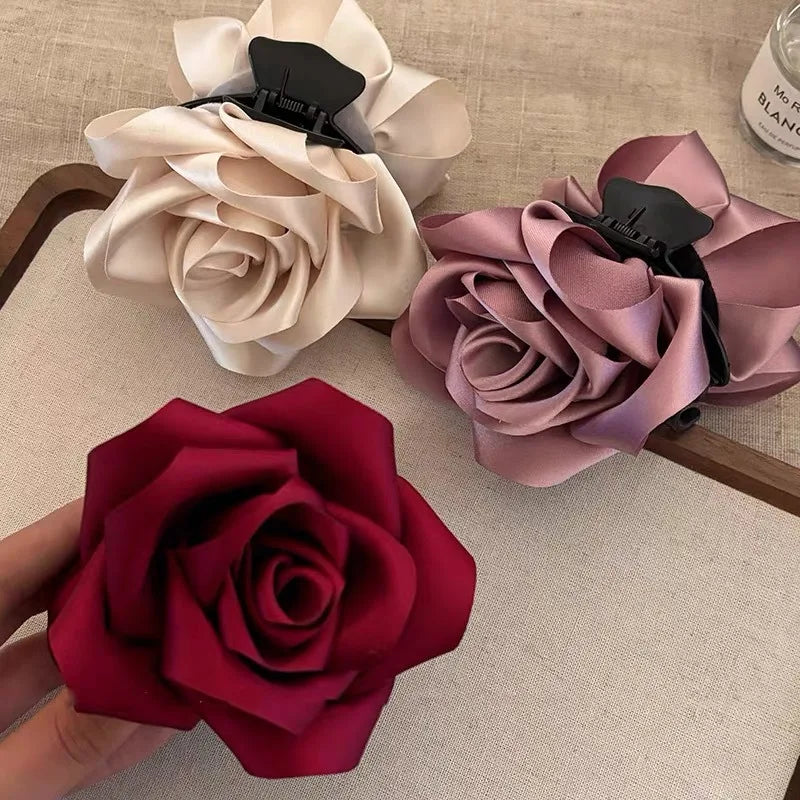 Fabric Rose Flower Hair Claw Clips Elegant Sweet Women Girls Hairg Grab Clip Korean Fashin Stain Floral Shark Clamp Accessories Quake