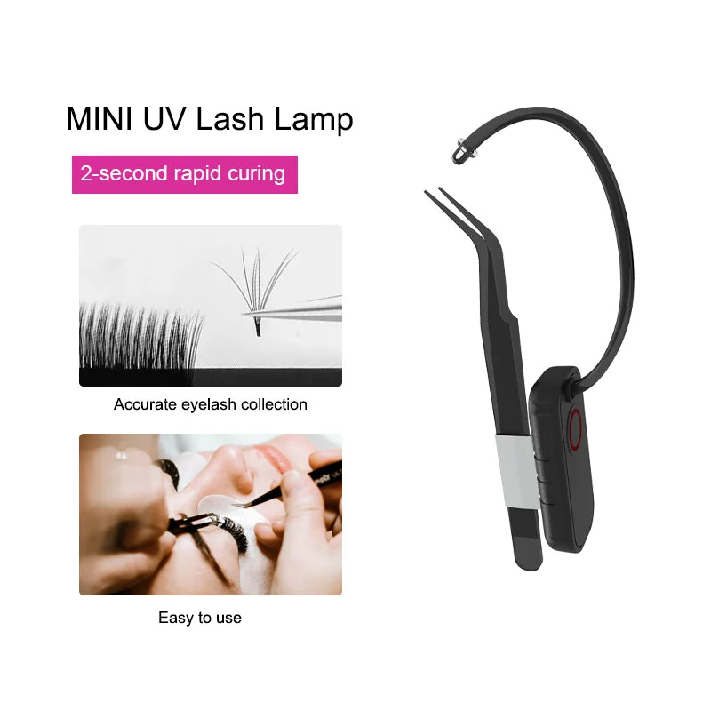 Mini Handheld Rechargeable UV Eyelash Extension grafting Lamp, Fast Curing for Glue, Wireless Tweezer Light Quake black