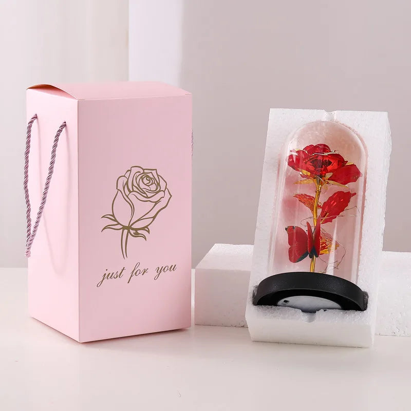 Glass Cover Rose Immortality Flower with Lamp Qixi Valentine's Day Gift Creative Decoration Decorations Quake