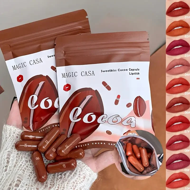 10Pcs Chocolate Mini Lipstick Set,Long-Lasting Matte Velvet Lipstick,Creamy Texture,Non-sticky Cup Design for all Skin Types Quake