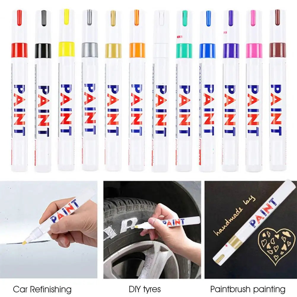 Car Paint Pen Waterproof Coverage Mark Pen Black White Red Blue Colors Touch Up Paint Car Wheel Tire Oily Painting Pen Quake
