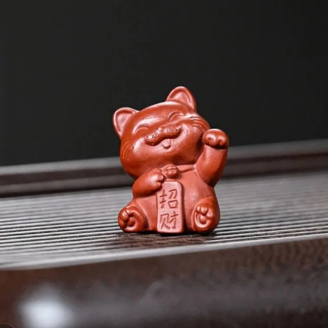 Zisha Tea Pet Cat Figurine Sculpture Cat Tea Ceremony Tea Play Accessories Ceramic Can Be Kept Quake Fortune Cat
