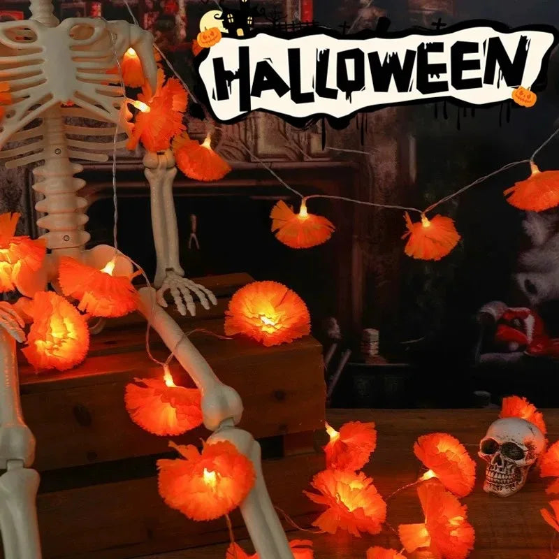 Halloween Marigold Flowers Light String Artificial Marigold Garland Battery Powered LED Lamp Halloween Outdoor Party Decorations Quake