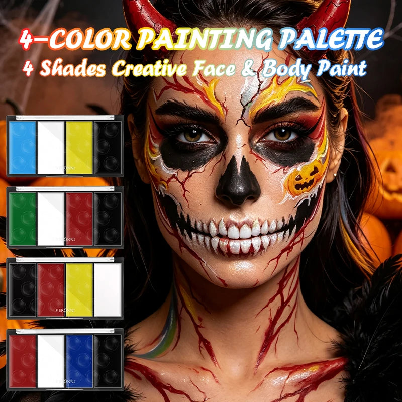 4 Color Lasting Face Body Painting Kit for Kids Adult,Face Paint template with Brush,Halloween Carnival Artist Cosplay Art Party Quake