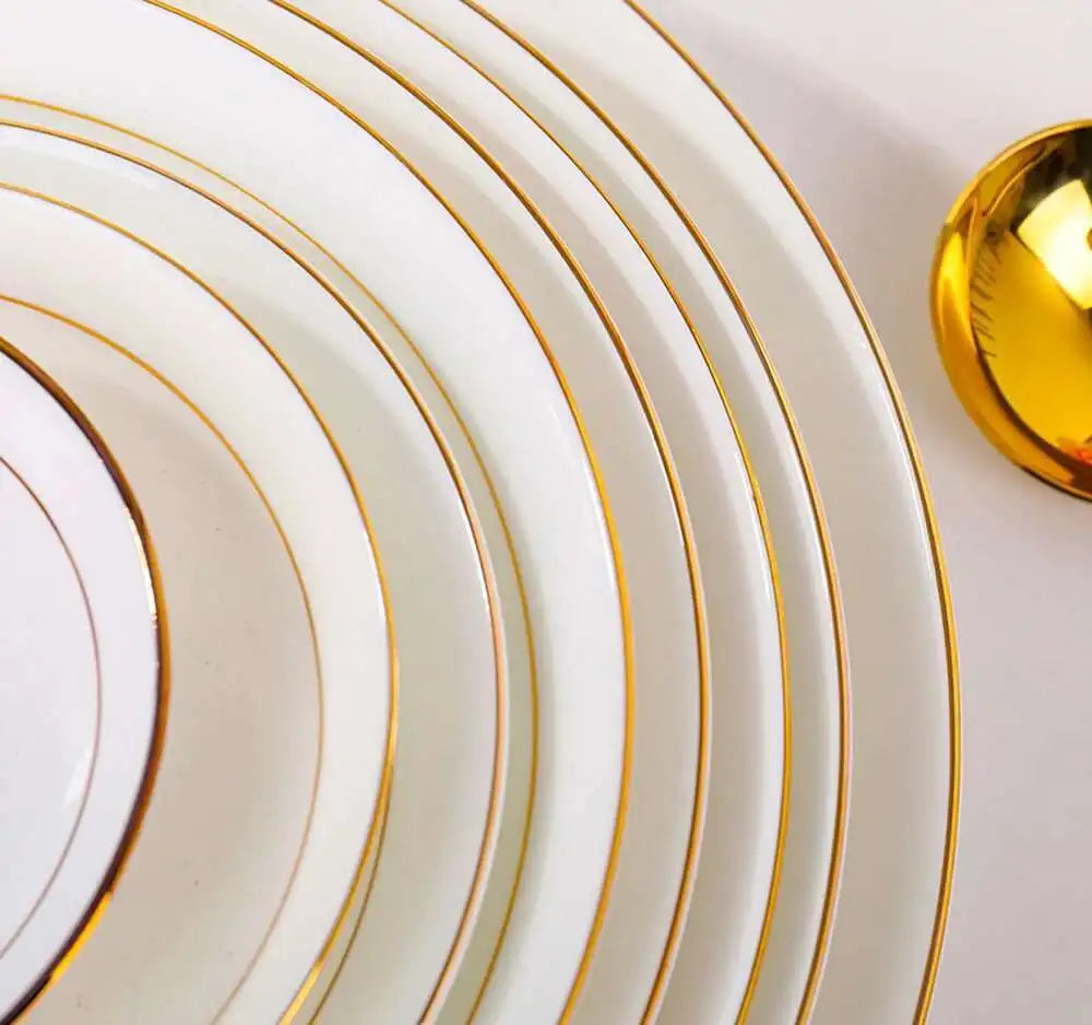 Bone China Gold Border Vegetable Deep Plate Ceramic Dining Plate Tableware Quake