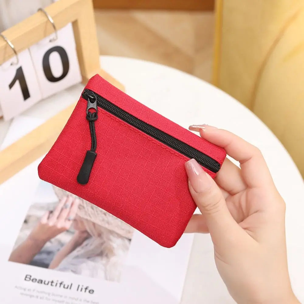 Unisex Solid Color Mini Coin Purse Canvas Kid Storage Pouch Small Wallet Zipper Coin Key Bag Women Men Quake red