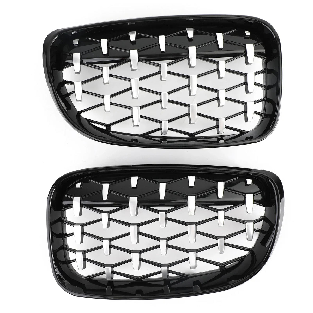 For BMW 1 Series E87 E81 E82 E88 2008-2011 2x Car ABS Grille Front Kidney Grill Diamond Style 51137354949 51137354950 Auto Parts Quake Silver Black