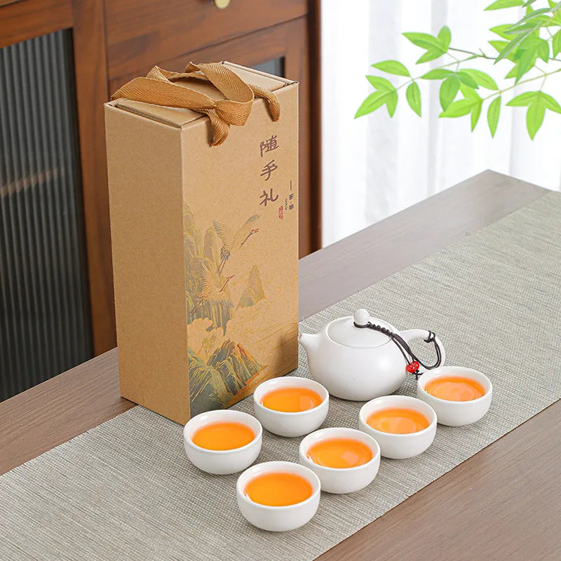 Portable travel Kung Fu tea set, business event companion, Mid-Autumn Festival opening event gift Quake Set of 7