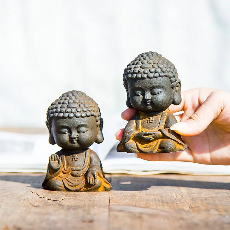 Chinese Zen Style Small Buddha Desktop Home Living Room Small Ornament Tea Pet Vintage Craft Decoration Display Quake