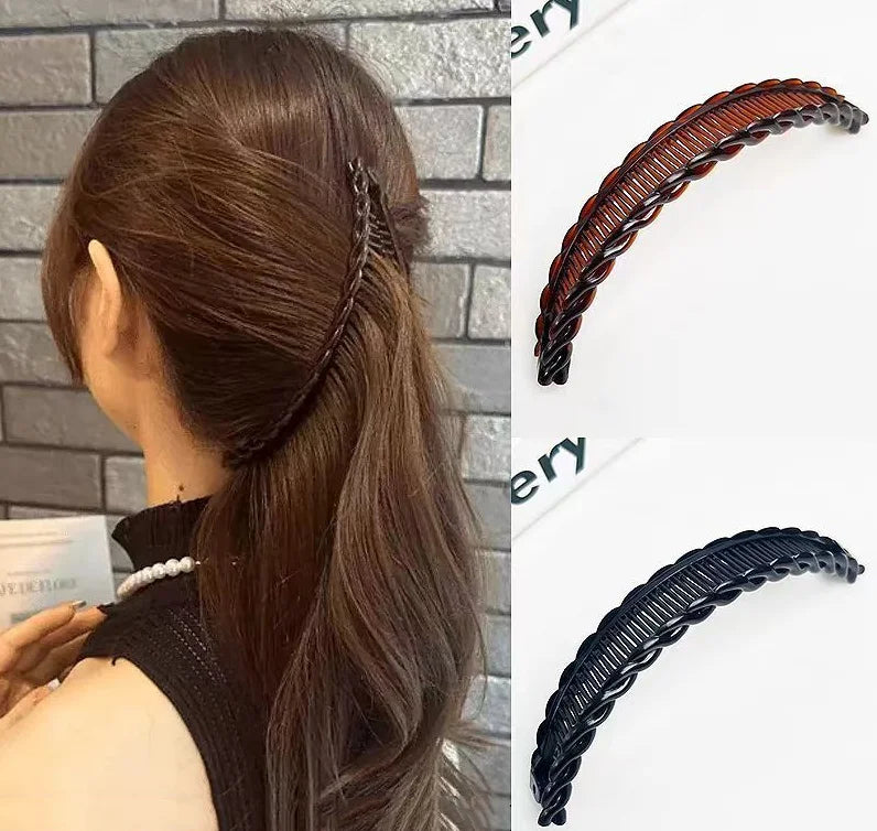 Women Solid Color Banana Hair Clip for Girls Vintage Wave Comb Hairpin Hair Braids Style Tool Fashion Practical Hair Accessories Quake