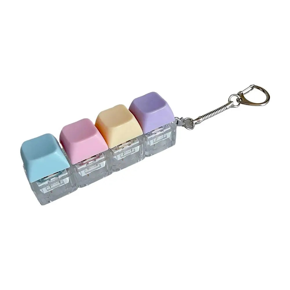 4 Keys Mechanical Keyboard Fidget Keychain with LED Light Stress Relief Clicky Toy for Gamer Office Worker Quiet Keypad Quake A