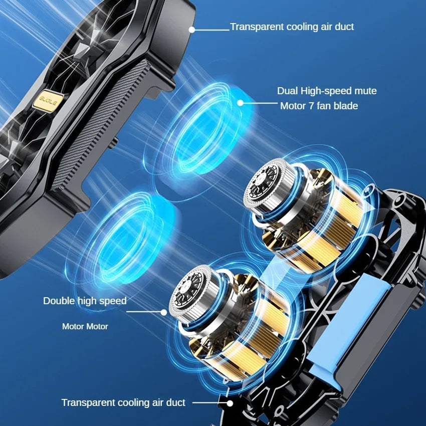 New rechargeable mobile radiator Big Wind dual fan Mobile Game Cooling Mobile fan Mini back clip radiator Quake