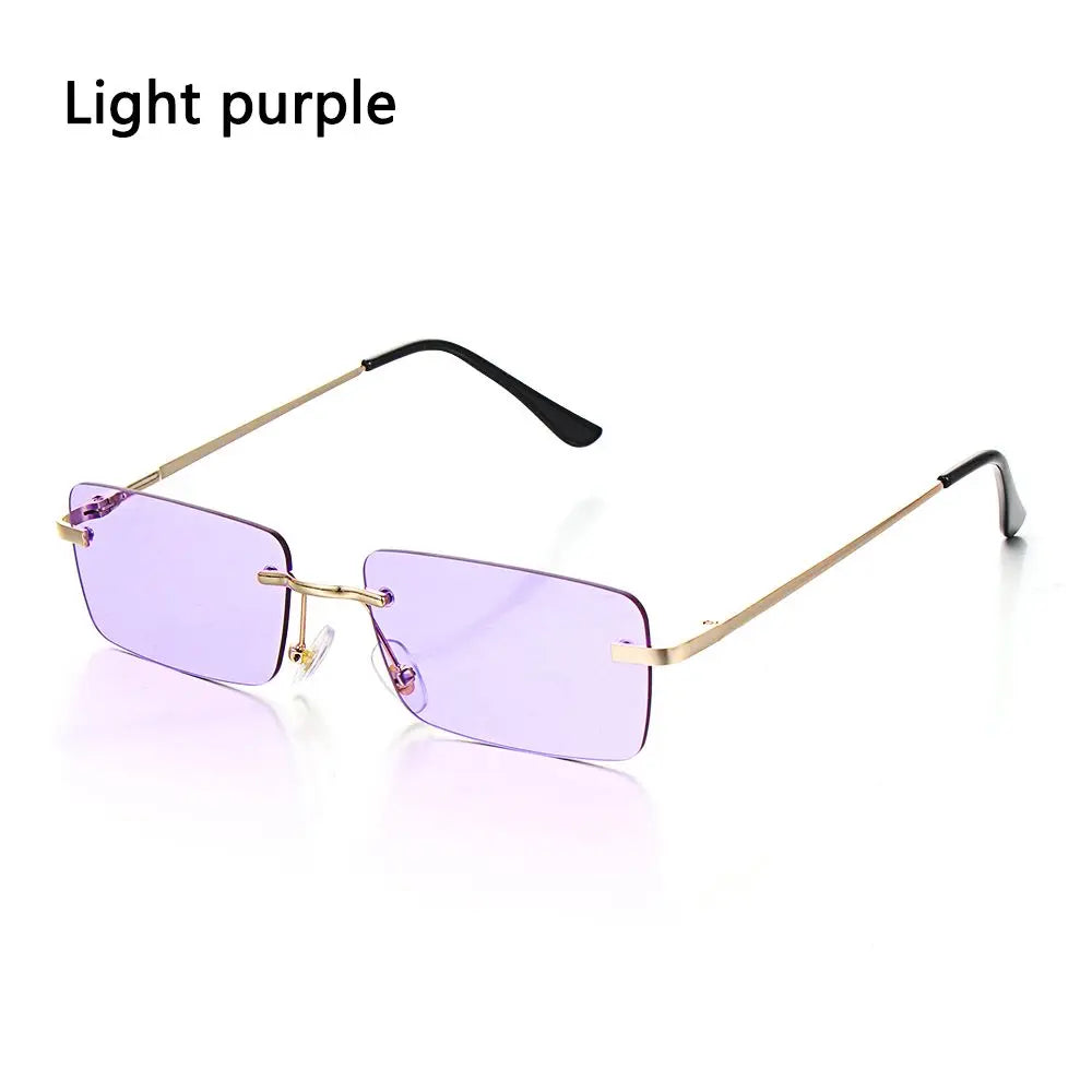 Fashion Rimless Rectangle Sunglasses Women Luxury Design Sun Glasses Ladies Retro Gradient Eyewear Summer UV400 Sun Shades Quake Light purple