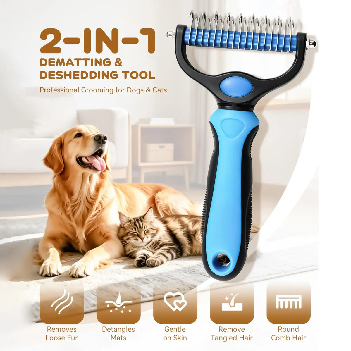 Dog Shedding Brush Undercoat Rake Detangling Comb for Kitten Puppy Long Short Haired Animals Removing Knots Loose Hair Quake