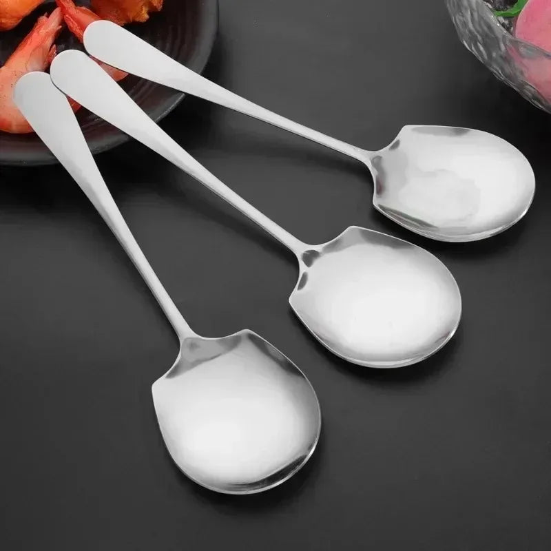 4/1Pcs Large Stainless Steel Spoon Long Handle Soup Spoons Round Scoops for Dinner Dessert Hot Pot Colander Kitchen Tableware Quake