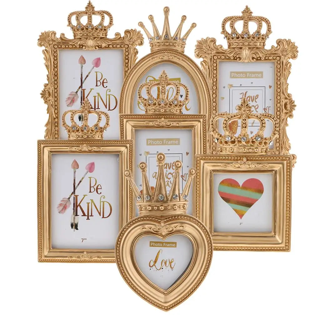 Decorative Gold Photo Frame Resin Crown Stand Vintage Golden Frame for Setup Decoration and Wedding Party Home Decor Quake Rectangle7Inch