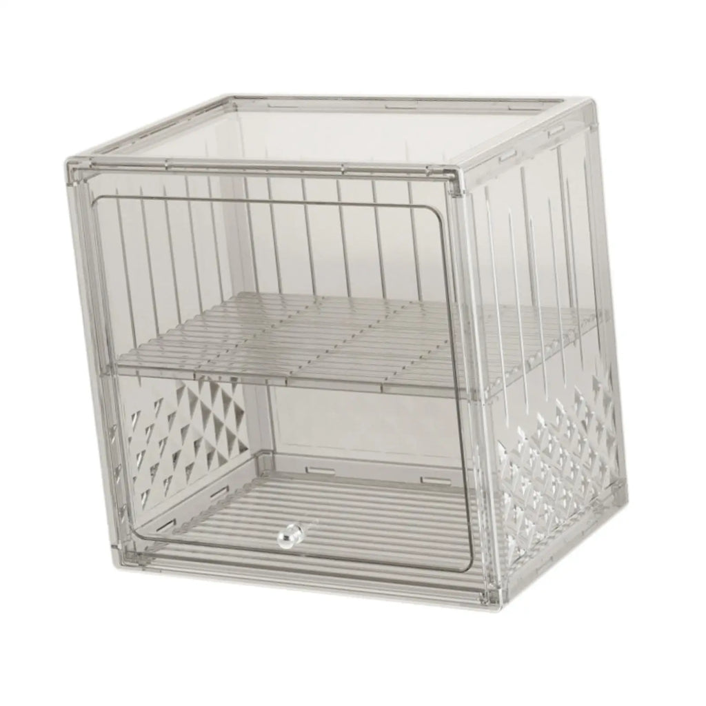 Glass Water Cup Holder Double Layer Bread Box Clear Sturdy Storage Bin with Lid for Breakroom Bathroom Coffee Shop Household Quake