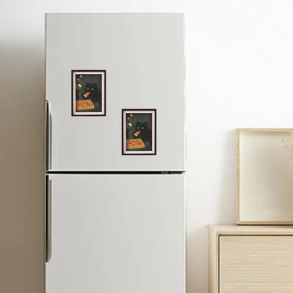 Cute Vintage Black Cat Fridge Magnet Wooden Mini Photo Frame Aesthetic Kitchen Room Decor Gift for Cat Lovers Quake