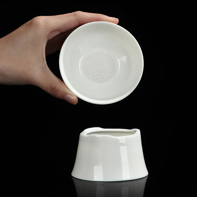Mutton fat jade white porcelain tea drain ceramic filter kung fu tea set accessories for home tea filter Quake