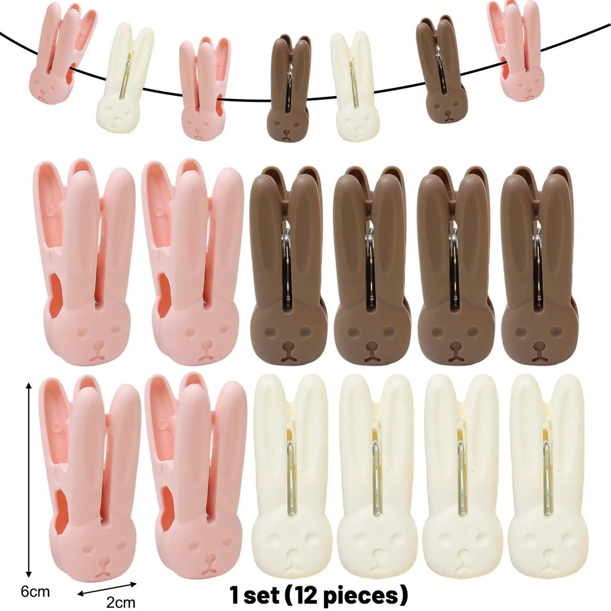 12PCS Windproof Clothes Socks Laundry Clips Cartoon Rabbit Plastic Clothesline Clip Multi-functional Household Storage Clips Quake Set B-12Pcs