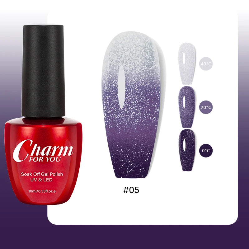 10ml Glitter Thermal Gel Nail Polish 3 Layers Temperature Changing Semi Permanant Soak Off UV LED Nail Art Gel Varnish DIY Gel Quake 05