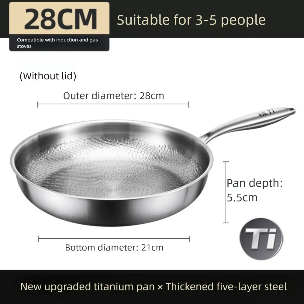 26/28/30/32cm Titanium Frying Pan Uncoated Non Stick Steak Frying Pan Thickened Fish Scale Hammer Pattern Kitchen Cookware Quake 28cm No Lid