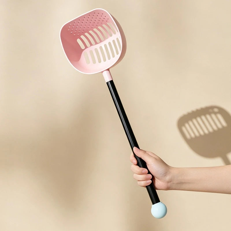 Long Handle Large Cat Litter Scoop with Filter Holes Durable Kitty Poop Shovel for Cat Litter Box Daily Pet Cleaning Use Quake