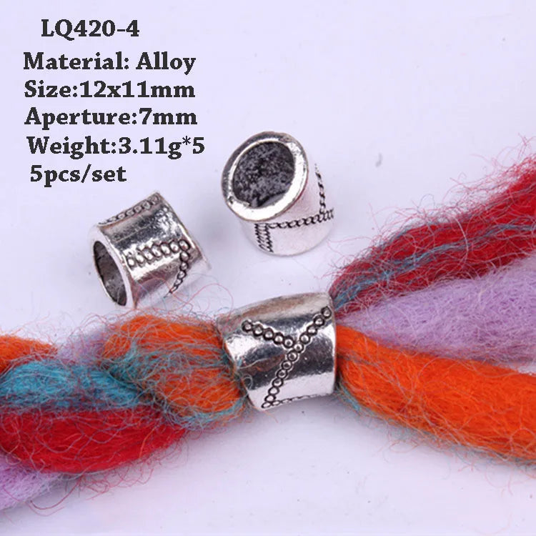 5-Piece Dreadlock Braid Beads Rings – Silver & Gold Hair Accessories