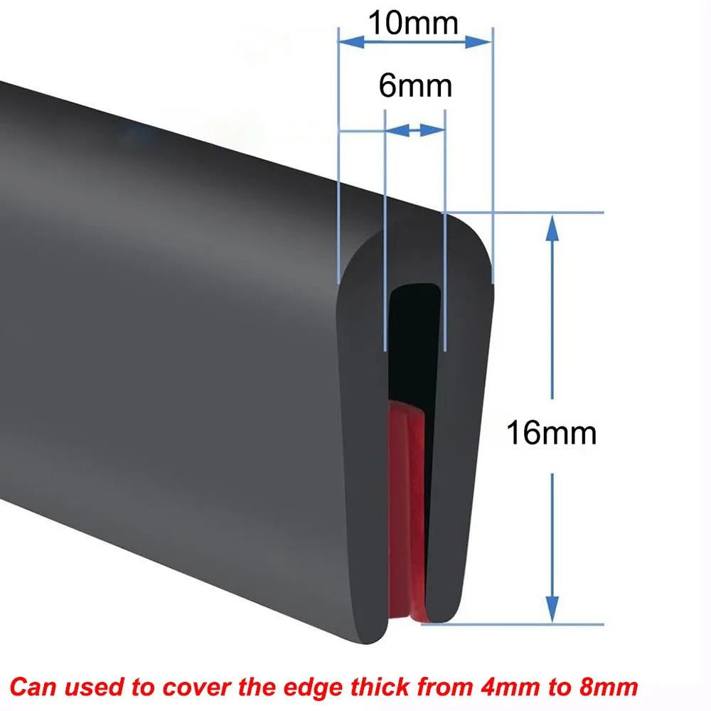 New U-Shape Edge Protector Strip Trim 3 Meters Rubber Edge Trim Strip Waterproof Edge Protector Quake 16x10mm