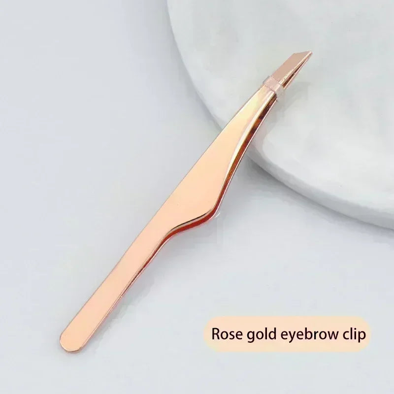 Gold Silver Black Stainless Steel Hair Removal Tweezers Eyebrow Tweezers Slant Tip Makeup Tools Point Tip Flat Tip Rose Cosmetic Quake M385 Rose gold