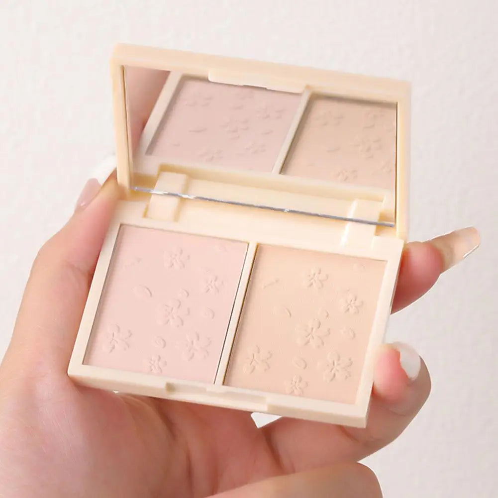Double Layer Matte Compact Powder, Poreless-Looking Pressed Setting Face Powder 12H Oil Control, Full Coverage Soft Focus Effect Quake