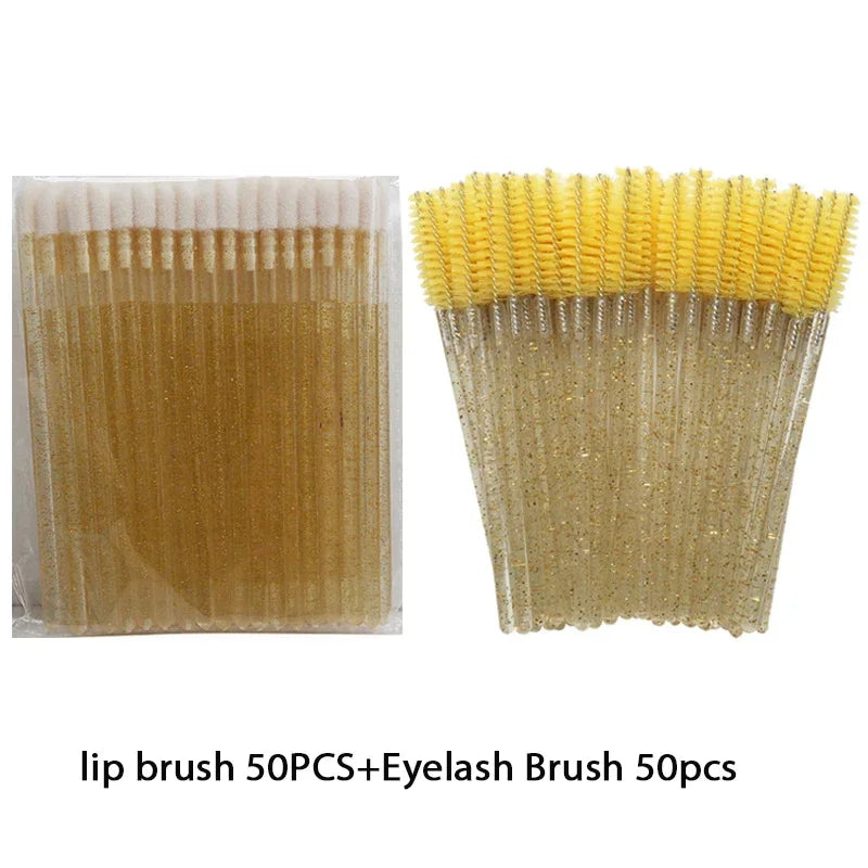 vvocci 100PCS Disposable Eyelash Extension Applicator Wands & Mascara Brushes - Wholesale Makeup Tools for Eyelashes & Eyebrows Quake M493 100pcs yellow Plastic