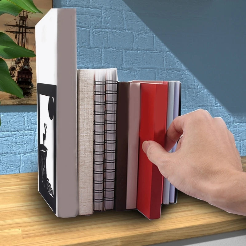 Book Supports for Shelves Metal Decorative Book Ends for Children Desktop Bookends Non-skid Metal Bookends Books Holder K1KF Quake