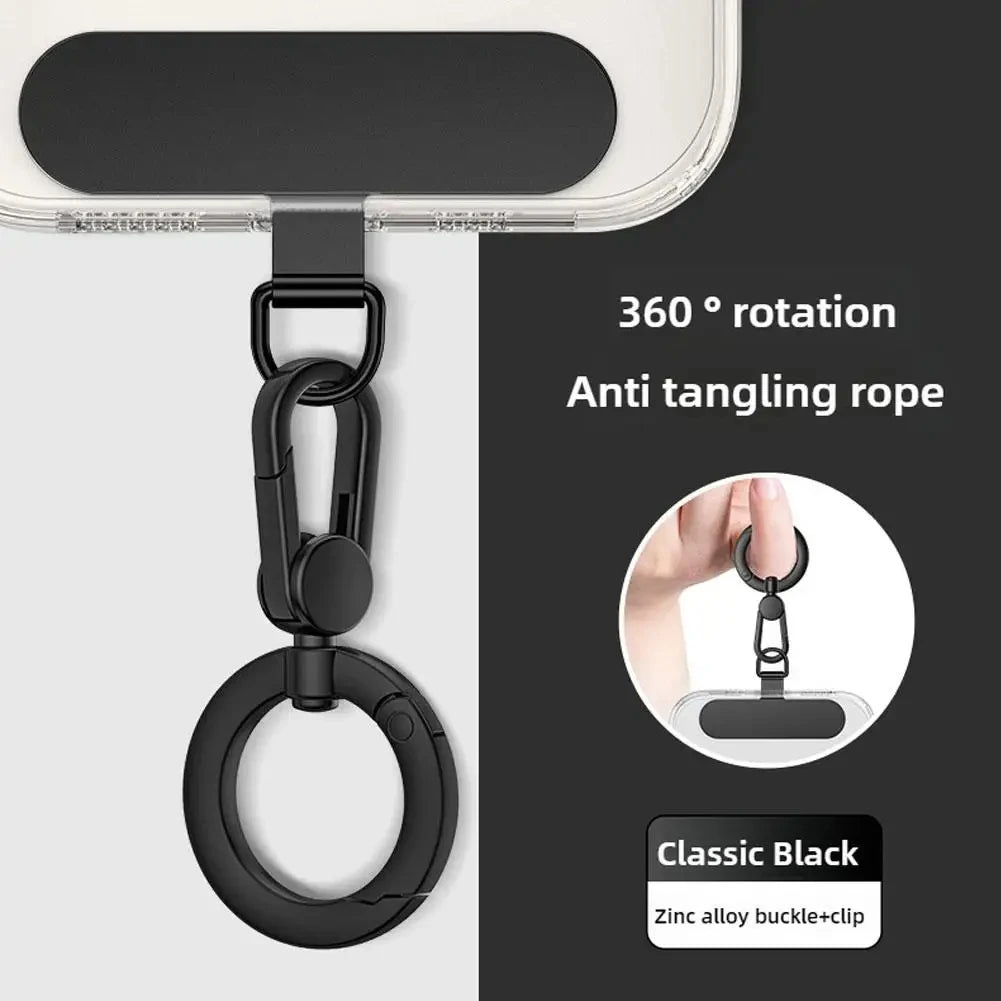 Metal Phone Lanyard Gasket Patch Rotatable Metal Buckle Hanging Steel Clip Card Cord Tab Mobile Phone Accessories Quake black