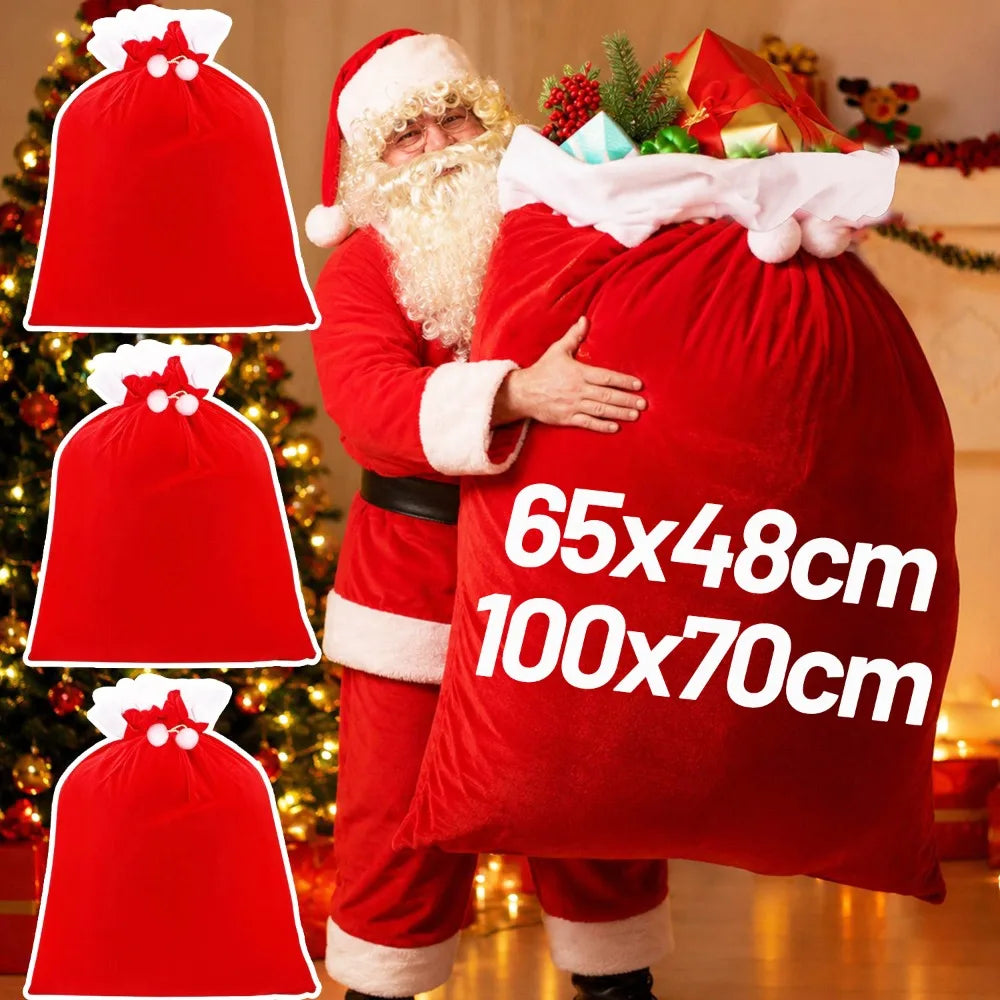 Extra Large Santa Claus Gift Bag with Drawstring Large Capacity Red Velvet Bags for Xmas Present Storage Christmas Decoration Quake