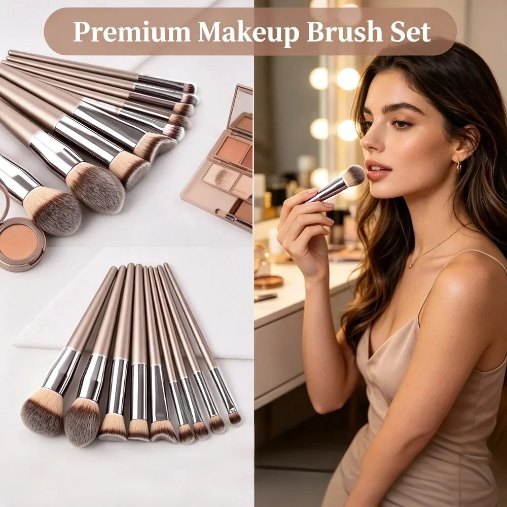 10 Makeup Brush Set Professional Foundation Concealer Powder Eyeshadow Blush Brush Blending Cosmetic Beauty Tool for Face & Eye Quake