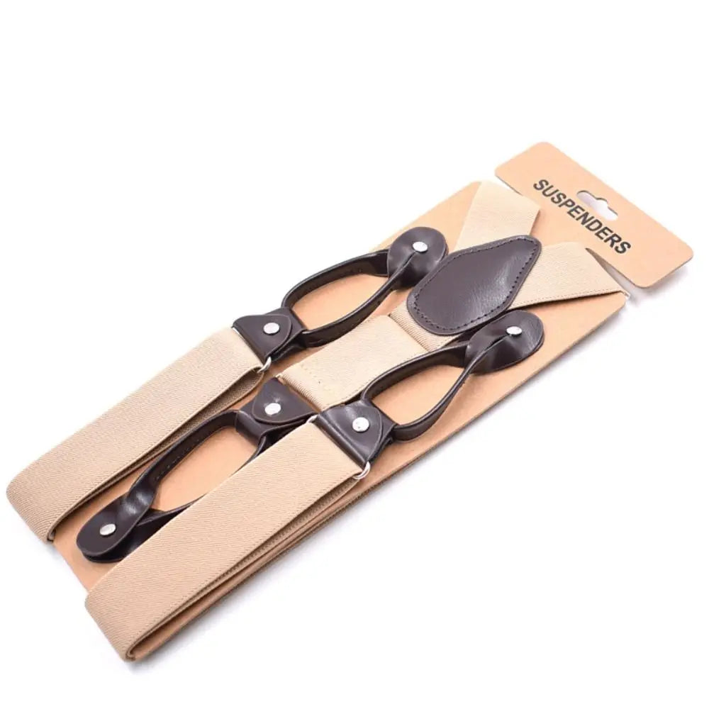 Adult Trimmed Button End Leather Y Shape Adjustable Strap Clip Elastic Braces Braces Suspenders Trouser Straps Belt Quake Beige